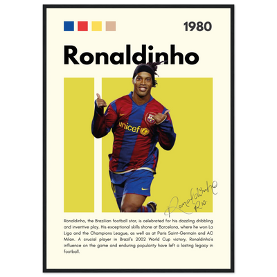 Ronaldinho Barcelona Football Legend Framed Brazil Poster A1 (59.4 x 84.1 cm) Black frame Vibrantwalls