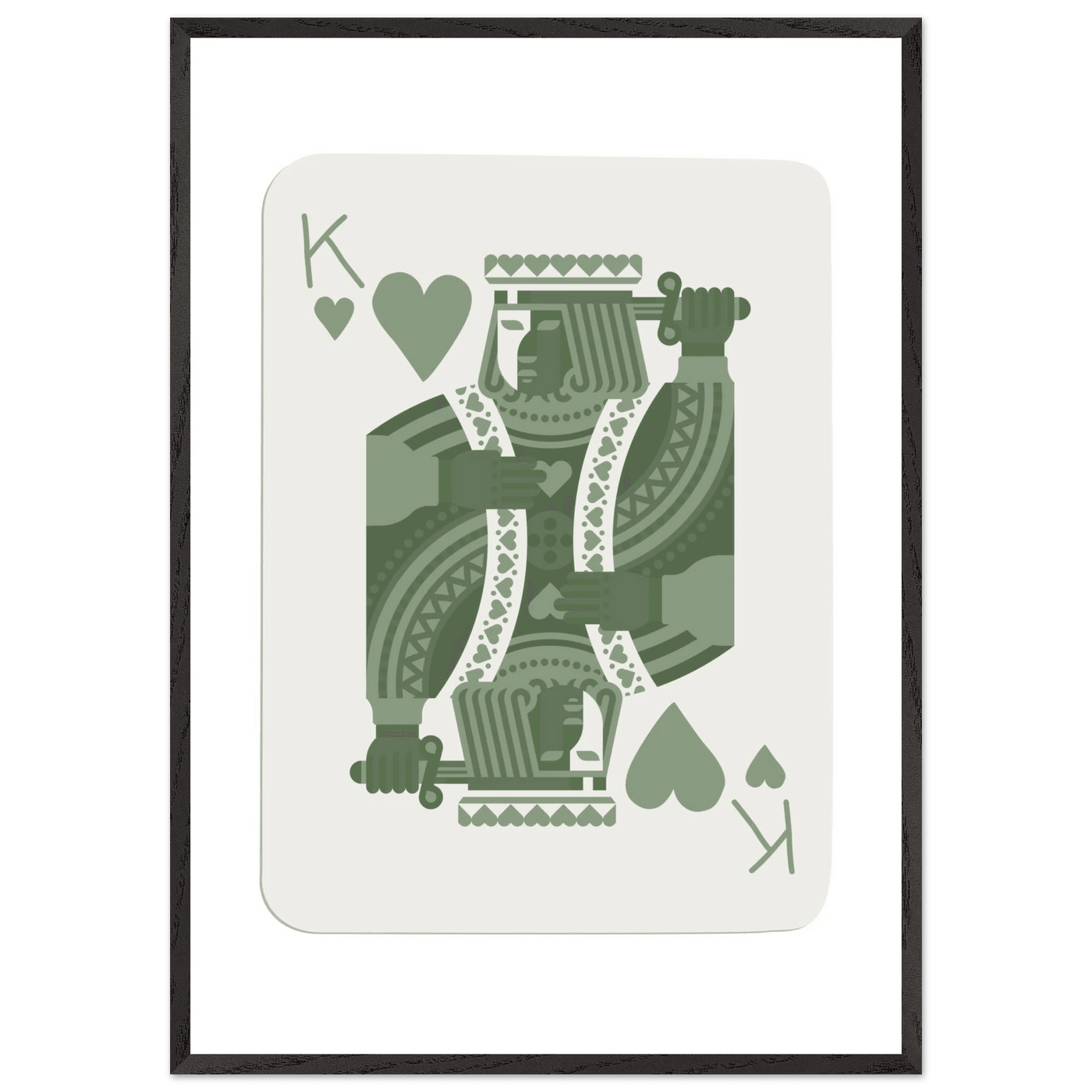 King of Hearts Poker Card Print - Sage Green & White Framed Art, Eco-Friendly Wood Frame - Vibrantwalls