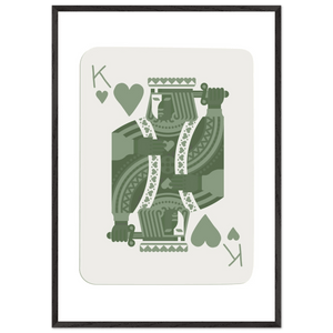 King of Hearts Poker Card Print - Sage Green & White Framed Art, Eco-Friendly Wood Frame - Vibrantwalls