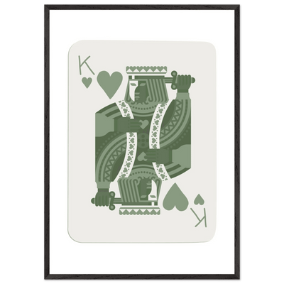 King of Hearts Poker Card Print - Sage Green & White Framed Art, Eco-Friendly Wood Frame - Vibrantwalls