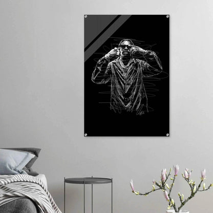 Rapper Sketch Art Acrylic Print - Bold Monochrome Modern Wall Decor for Trendy Spaces - Vibrantwalls