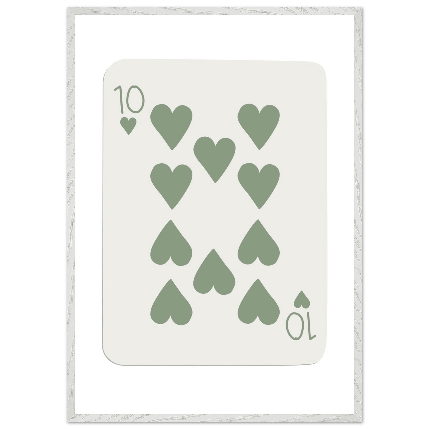 Minimalist Ten of Hearts Poker Card Print - Mounted & Framed Wall Art, Eco-Friendly Wood Frame in Your Choice of Finish - Vibrantwalls