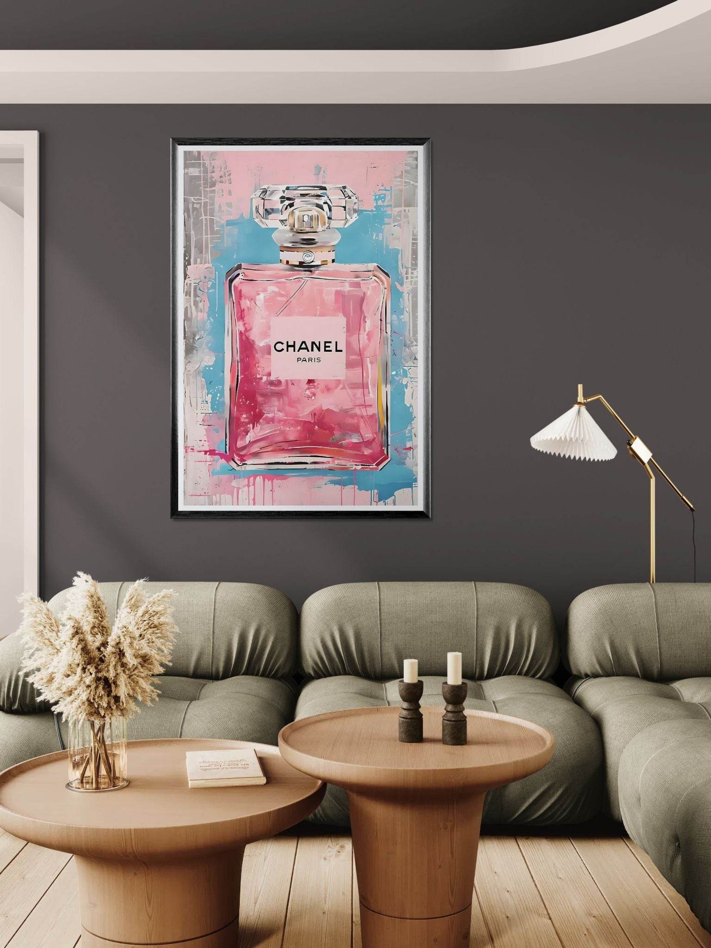 Coco Mademoiselle Chanel Art Print - Pink & Blue Pop Art Style Framed Poster - Vibrantwalls