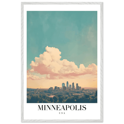 Minneapolis USA Framed Poster – Pastel Dream Sky Vintage Cityscape Art with Premium Wooden Frame - Vibrantwalls