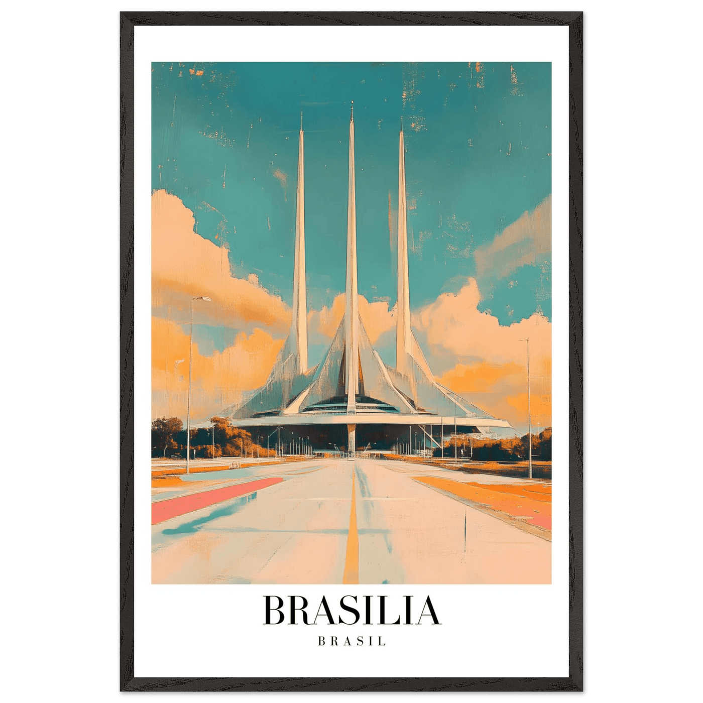 Brasília Brasil Mid-Century Modern Framed Poster – Vintage Travel Art with Wooden Frame - Vibrantwalls