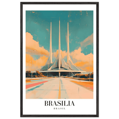 Brasília Brasil Mid-Century Modern Framed Poster – Vintage Travel Art with Wooden Frame - Vibrantwalls