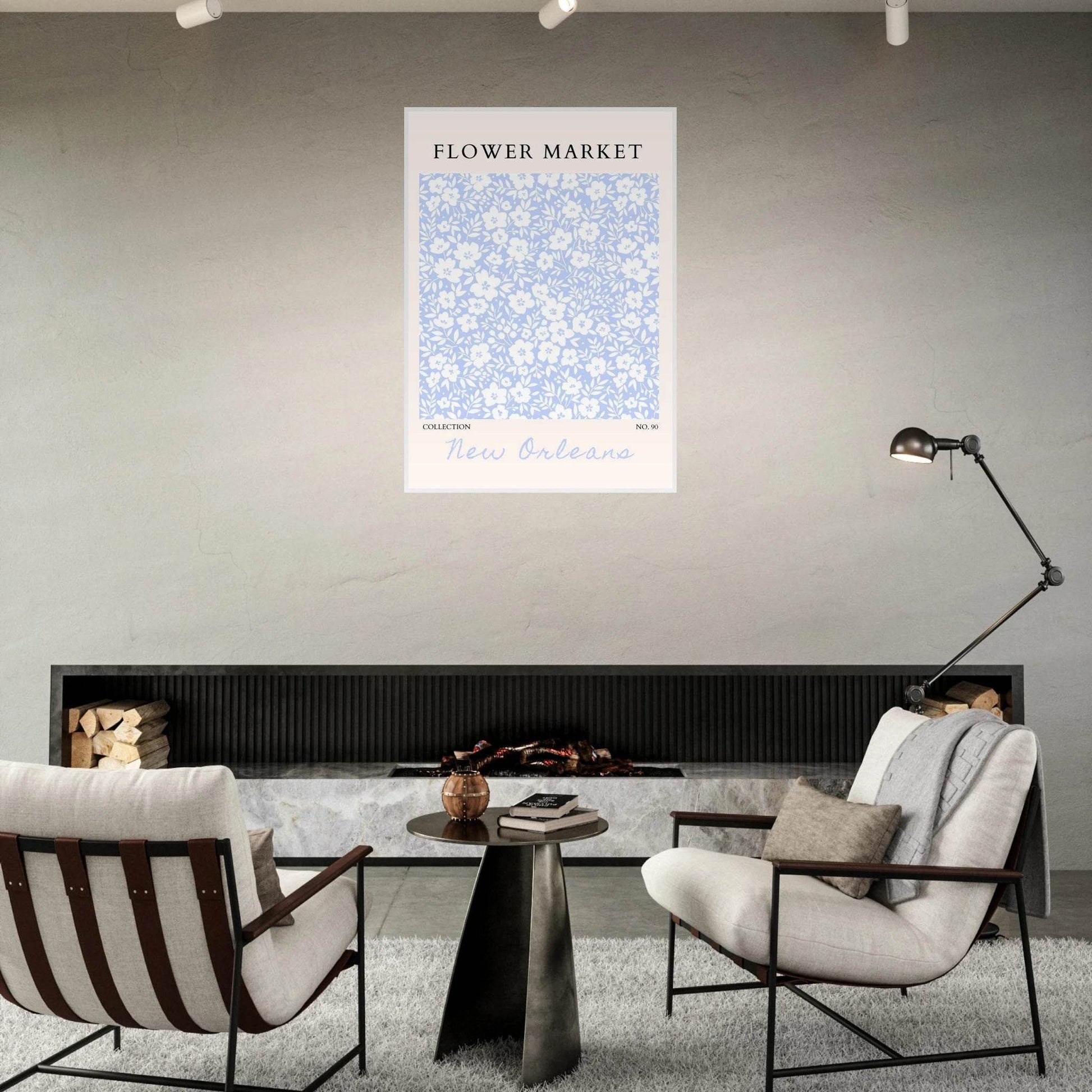 Flower Market New Orleans – Chic Periwinkle Floral Framed Poster | Ready-to-Hang Wall Art - Vibrantwalls