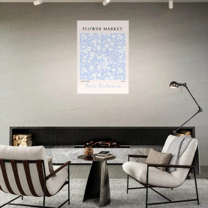 Flower Market New Orleans – Chic Periwinkle Floral Framed Poster | Ready-to-Hang Wall Art - Vibrantwalls