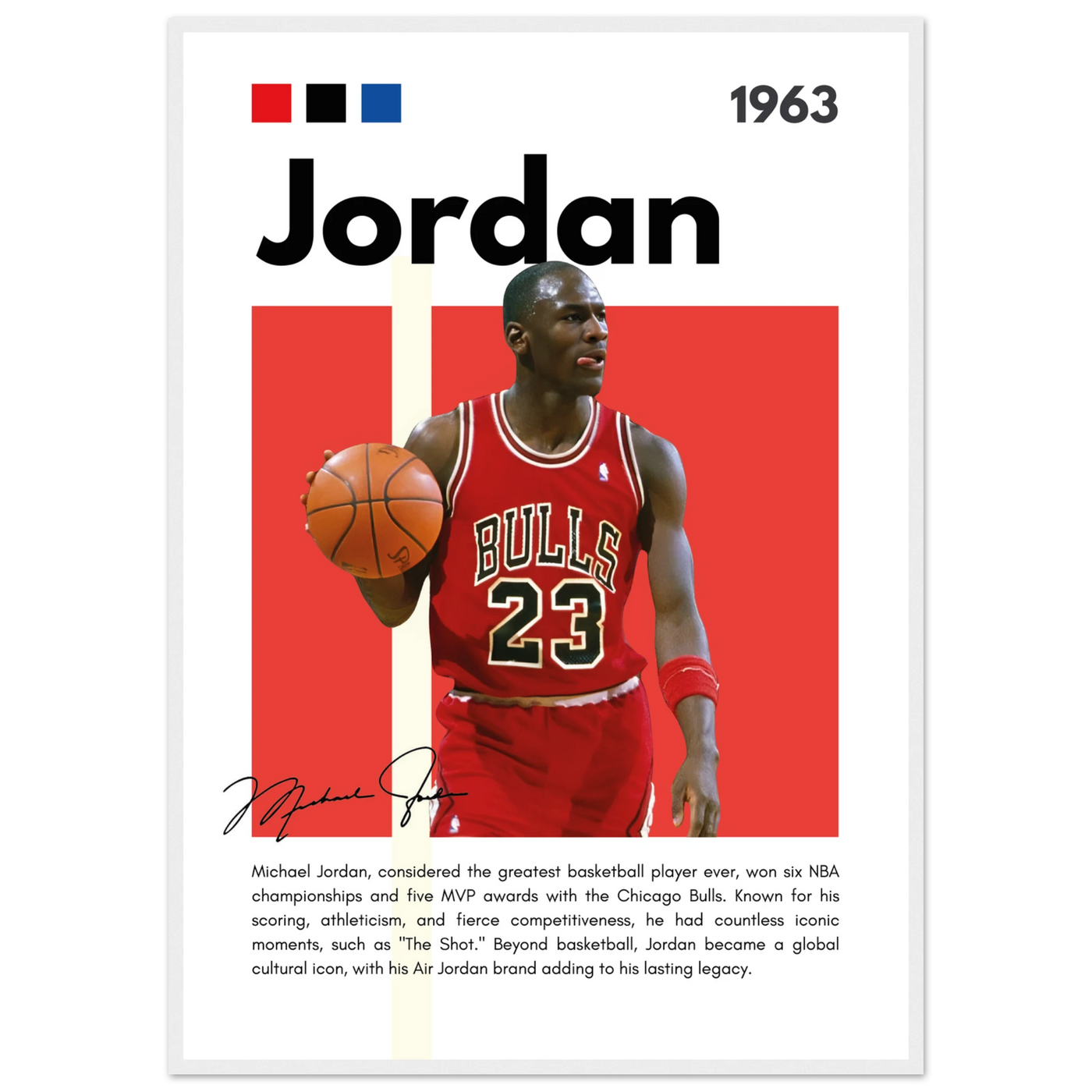 Michael Jordan Air Jordan Bulls Retro Print A1 (59.4 x 84.1 cm) White frame Vibrantwalls