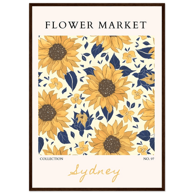 Vibrant Sunflower & Navy Floral Framed Poster – 'Flower Market Sydney' Collection | Ready-to-Hang Wall Art - Vibrantwalls