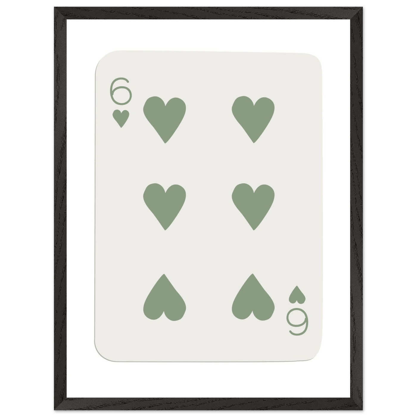Minimalist Six of Hearts Poker Card Print - Mounted & Framed Art in Eco-Friendly Wood, Choose Your Size & Frame - Vibrantwalls