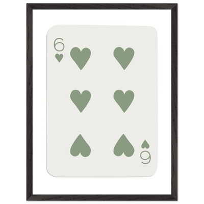 Minimalist Six of Hearts Poker Card Print - Mounted & Framed Art in Eco-Friendly Wood, Choose Your Size & Frame - Vibrantwalls
