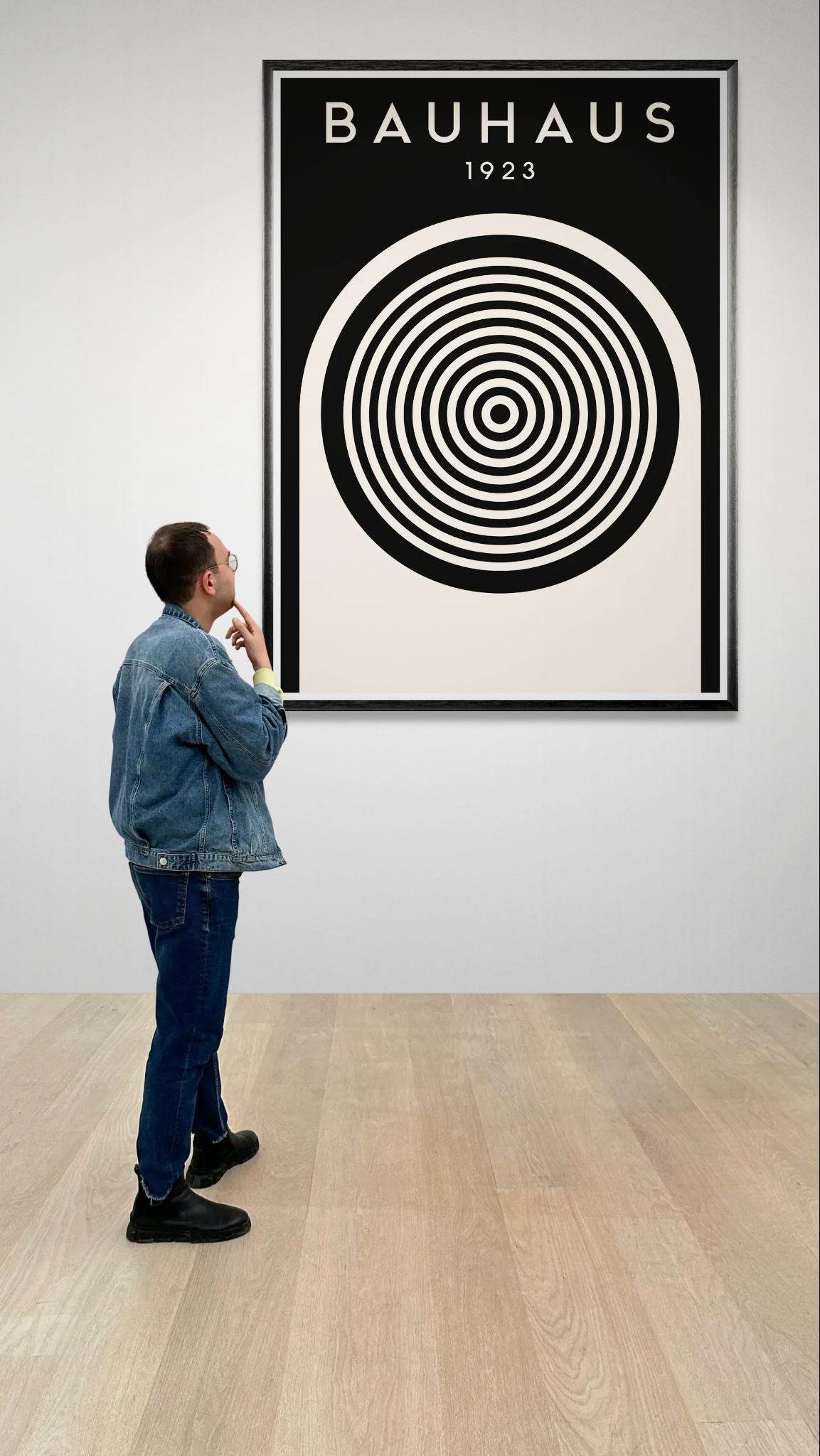 Bauhaus Black Cream Concentric Circle Movement Design Wall Art - Vibrantwalls