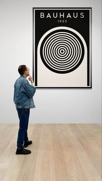 Bauhaus Black Cream Concentric Circle Movement Design Wall Art - Vibrantwalls