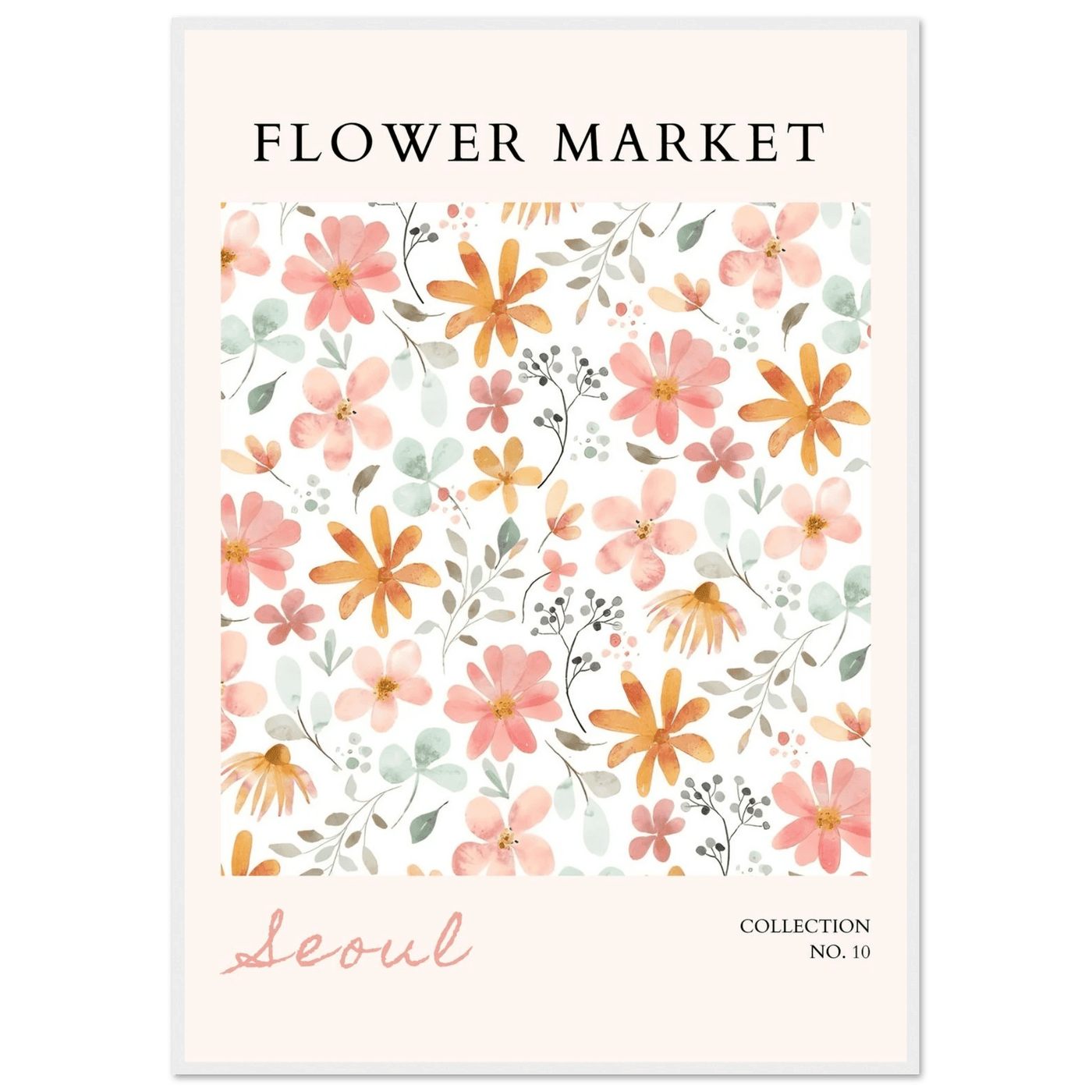 Seoul Flower Market Framed Poster – Delicate Watercolor Blooms & Botanical Art Print | Ready-to-Hang - Vibrantwalls