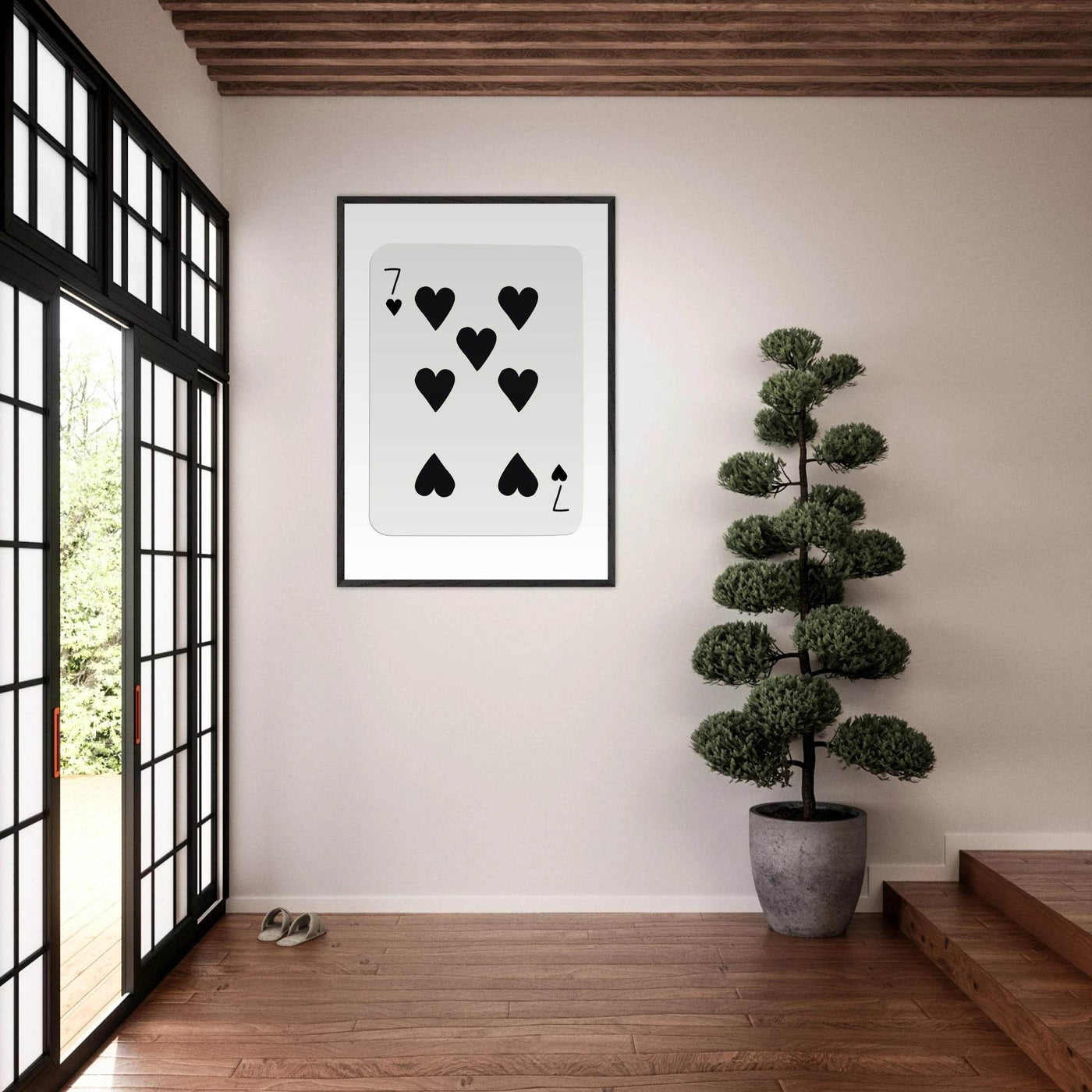 Seven of Hearts - Modern Poker Card Print Art - Eco-Friendly Wood Framed Poster, in your choice of elegant frames - Vibrantwalls