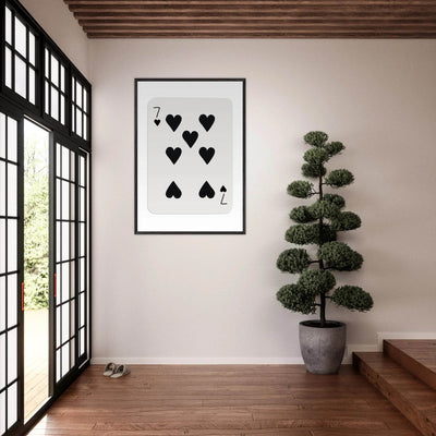 Seven of Hearts - Modern Poker Card Print Art - Eco-Friendly Wood Framed Poster, in your choice of elegant frames - Vibrantwalls