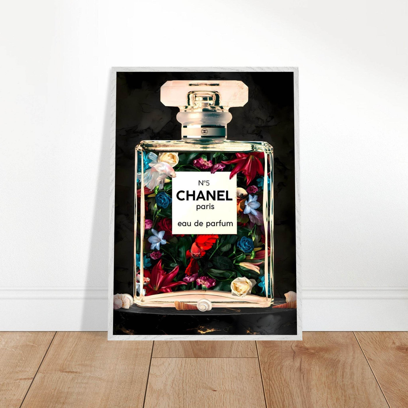Chanel No. 5 Floral Fantasy Framed Art Print: A Timeless Blend of Iconic Fragrance and Vibrant Botanicals - Vibrantwalls
