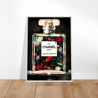 Chanel No. 5 Floral Fantasy Framed Art Print: A Timeless Blend of Iconic Fragrance and Vibrant Botanicals - Vibrantwalls