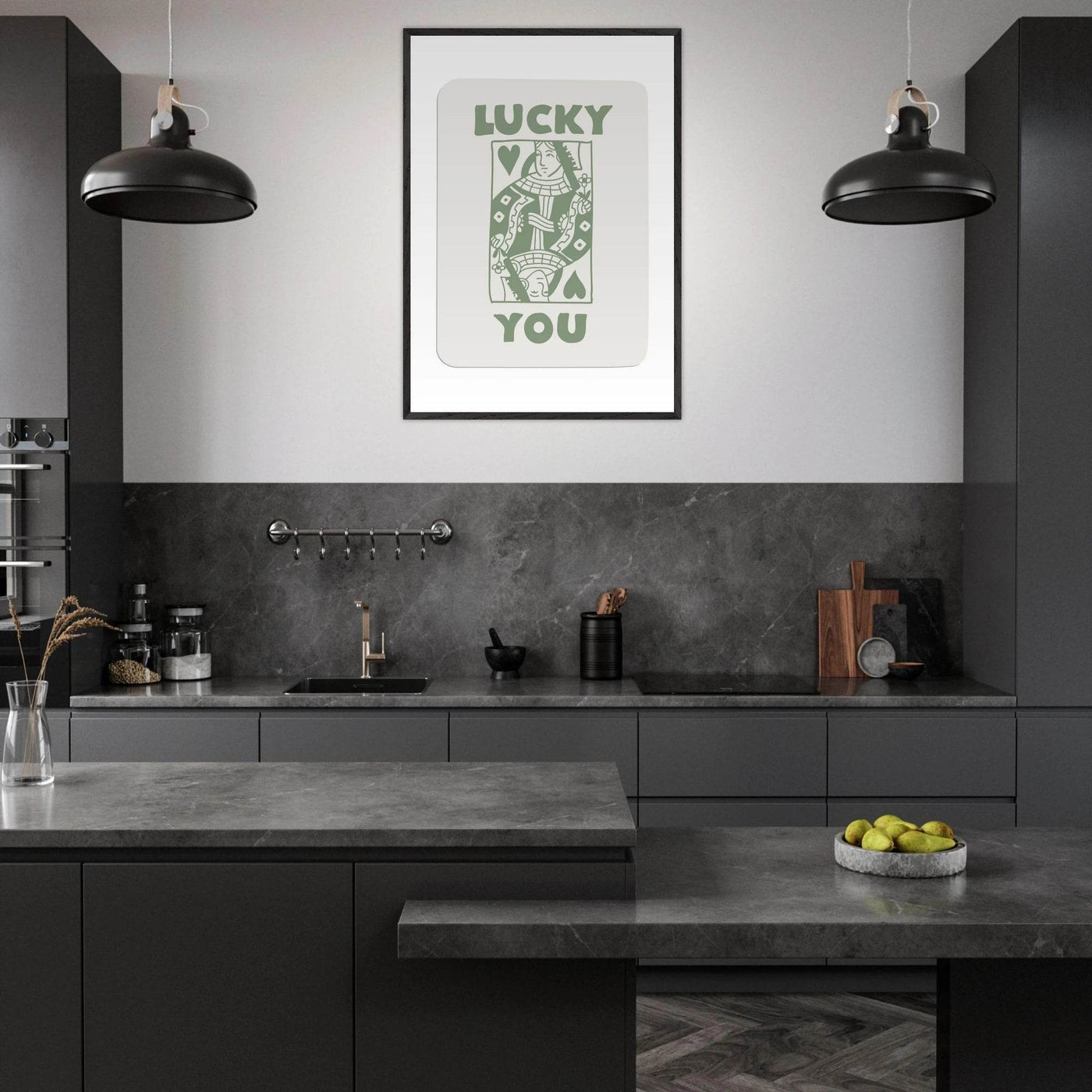 Lucky You Poker Card Print - Queen of Hearts Framed Art - Eco-Friendly Wood Frame - Vibrantwalls