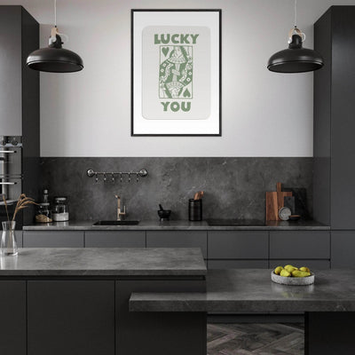 Lucky You Poker Card Print - Queen of Hearts Framed Art - Eco-Friendly Wood Frame - Vibrantwalls
