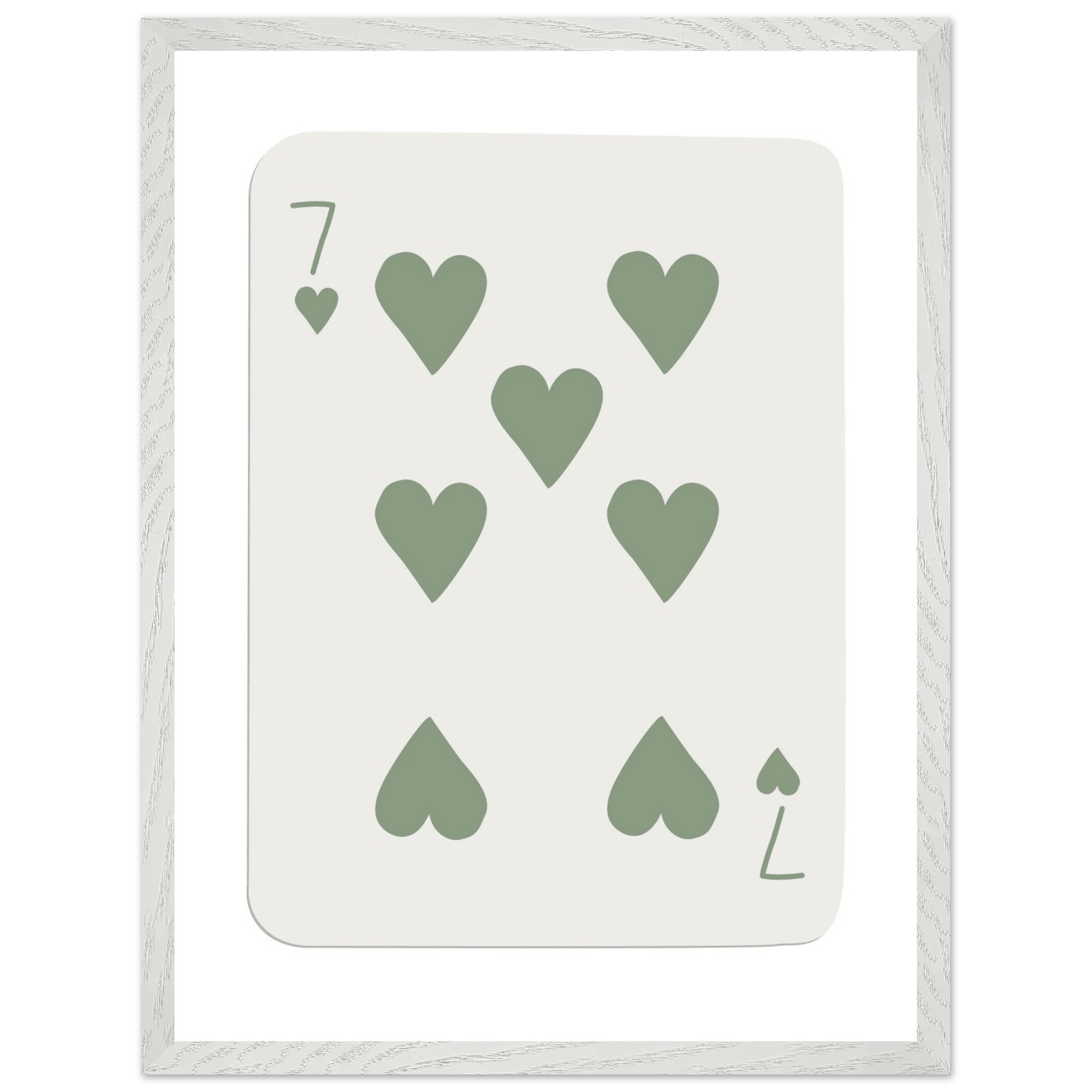 Minimalist Poker Card Art - Seven of Hearts - Sage Green Framed Poster, Eco-Friendly Decor - Vibrantwalls