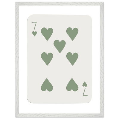 Minimalist Poker Card Art - Seven of Hearts - Sage Green Framed Poster, Eco-Friendly Decor - Vibrantwalls