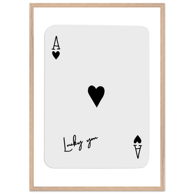 Lucky You Ace of Hearts Poker Card Print - Framed Wall Art, Eco-Friendly Wood Frame in Black, White, or Natural - Vibrantwalls