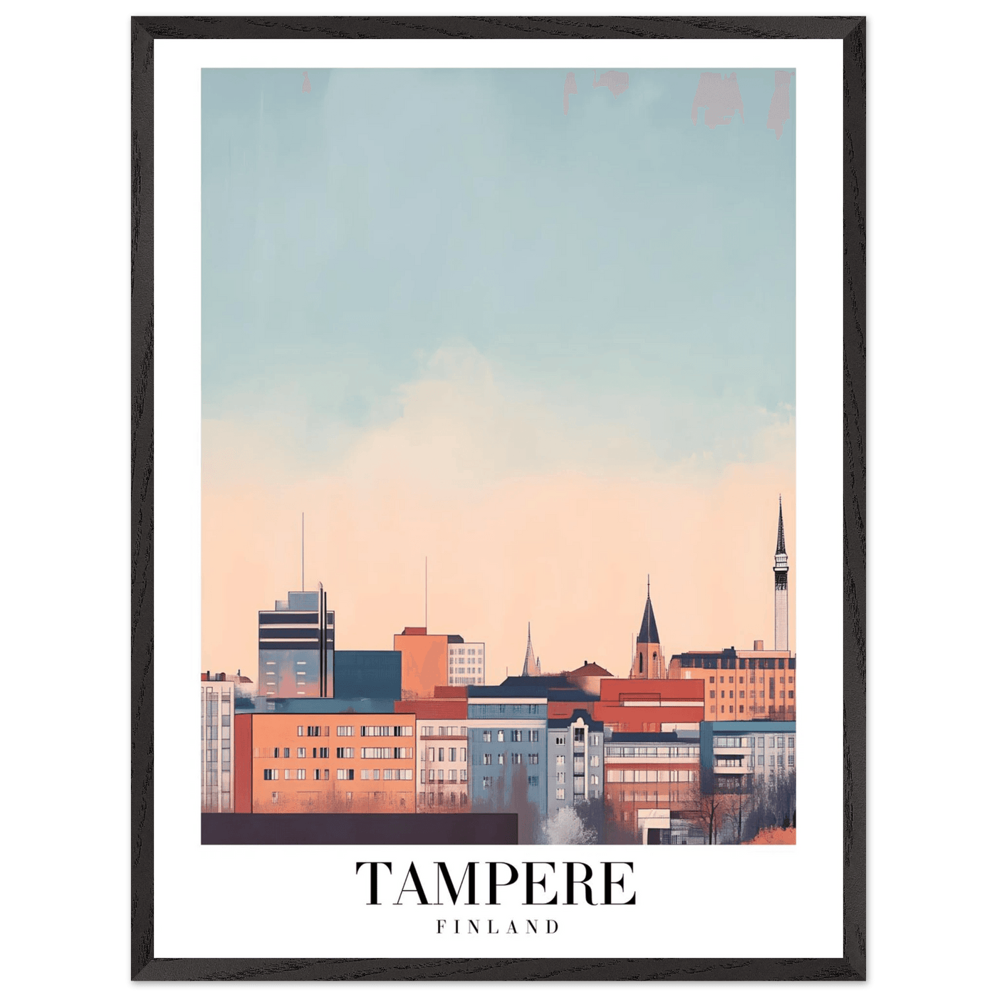 Tampere Finland Framed Poster – Modern Cityscape Wall Art with Customizable Wooden Frame - Vibrantwalls