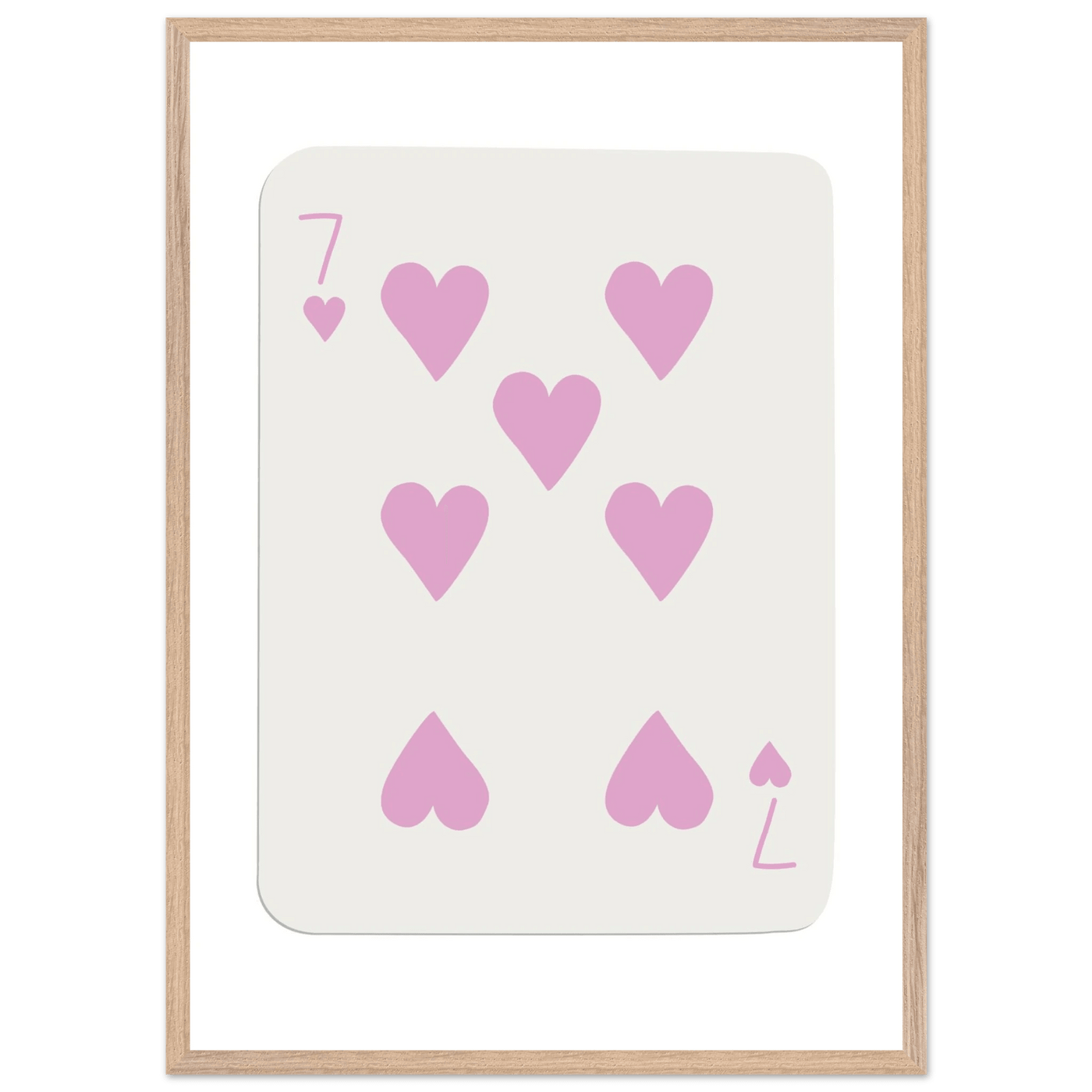 Charming Seven of Hearts Poker Card Print - Mounted Framed Poster Art with Eco-Friendly Wood Frame - Vibrantwalls