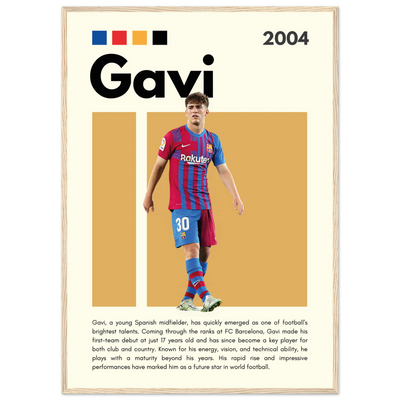 Gavi FC Barcelona Soccer Framed Football Poster A1 (59.4 x 84.1 cm) Wood frame Vibrantwalls