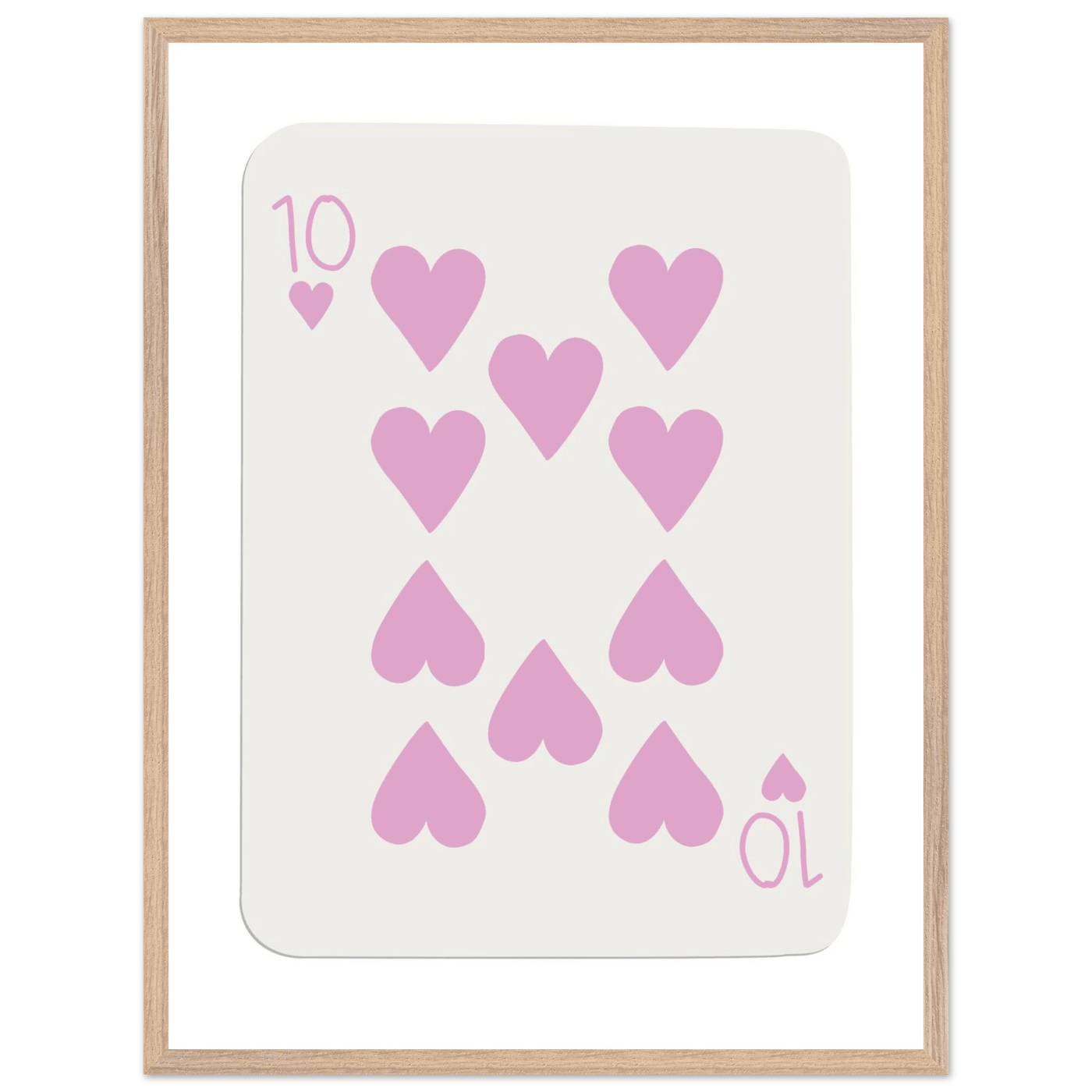 Ten of Hearts Poker Card Print - Soft Pink & Cream Mounted Framed Poster Art, Eco-Friendly Wood Frame - Vibrantwalls