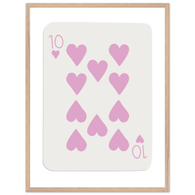 Ten of Hearts Poker Card Print - Soft Pink & Cream Mounted Framed Poster Art, Eco-Friendly Wood Frame - Vibrantwalls