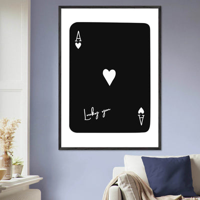 Minimalist Ace of Hearts Poker Card Print - Lucky You Framed Poster Art, Eco-Friendly Wood Frame - Vibrantwalls
