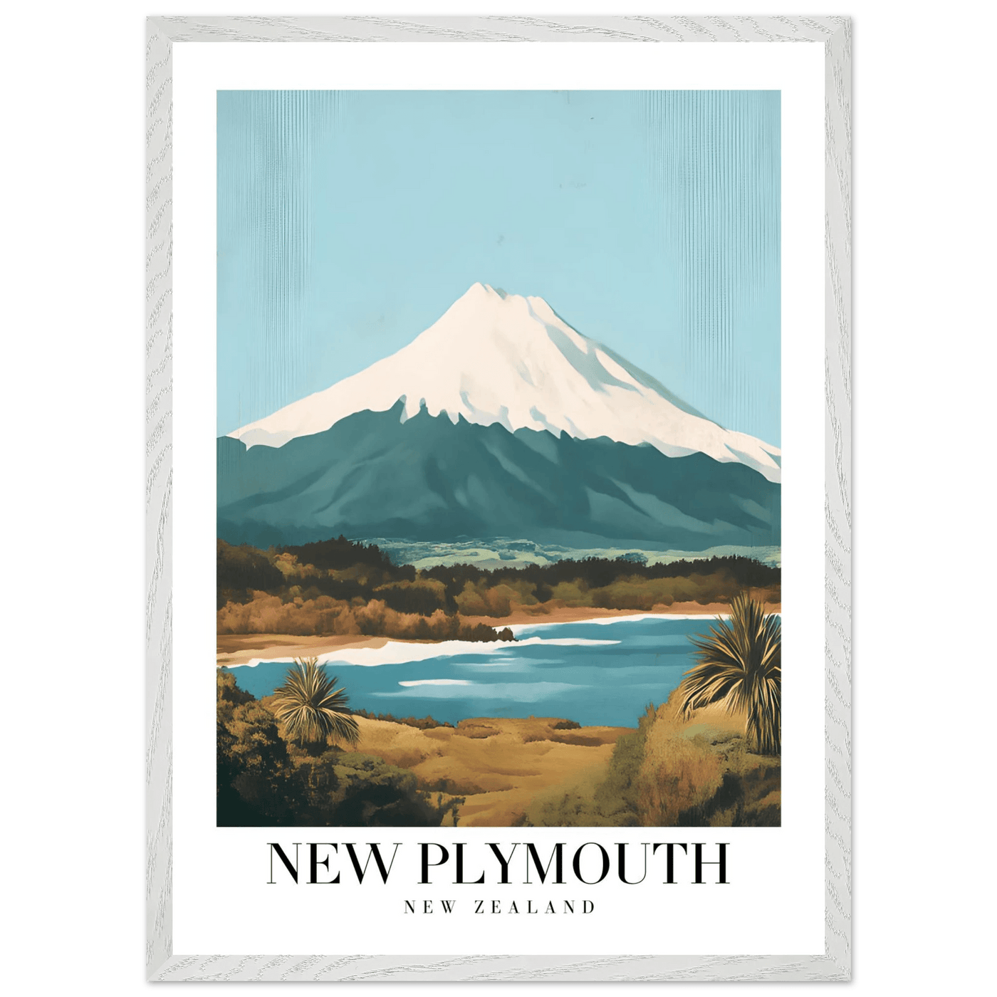 New Plymouth New Zealand Framed Poster – Vintage Mount Taranaki Travel Art - Vibrantwalls