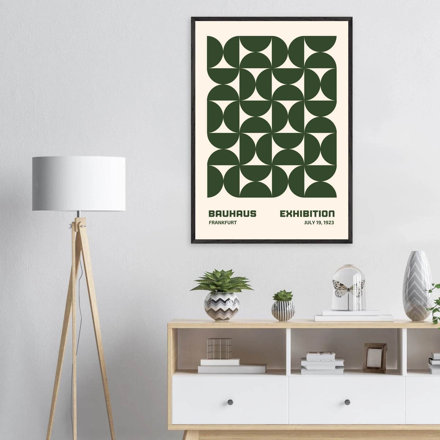 Bauhaus Forest Green Cream Movement Style Design Wall Art - Vibrantwalls