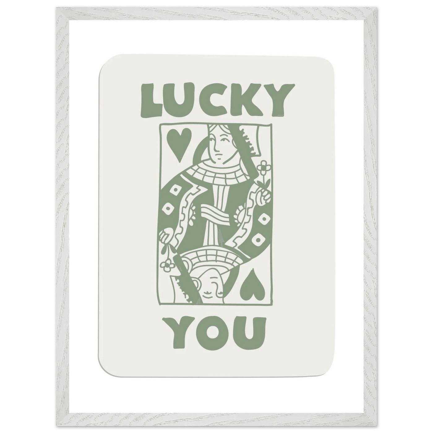 Lucky You Poker Card Print - Queen of Hearts Framed Art - Eco-Friendly Wood Frame - Vibrantwalls