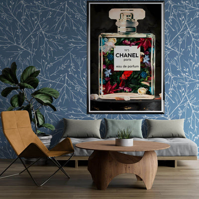 Chanel No. 5 Floral Fantasy Framed Art Print: A Timeless Blend of Iconic Fragrance and Vibrant Botanicals - Vibrantwalls