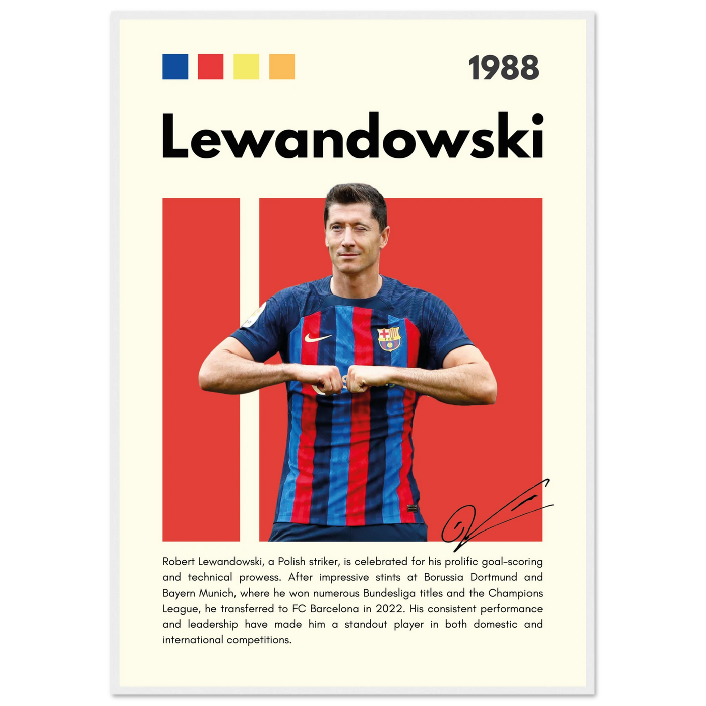 Robert Lewandowski FC Barcelona Framed Football Poster 70x100 cm 28x40″ White frame Vibrantwalls