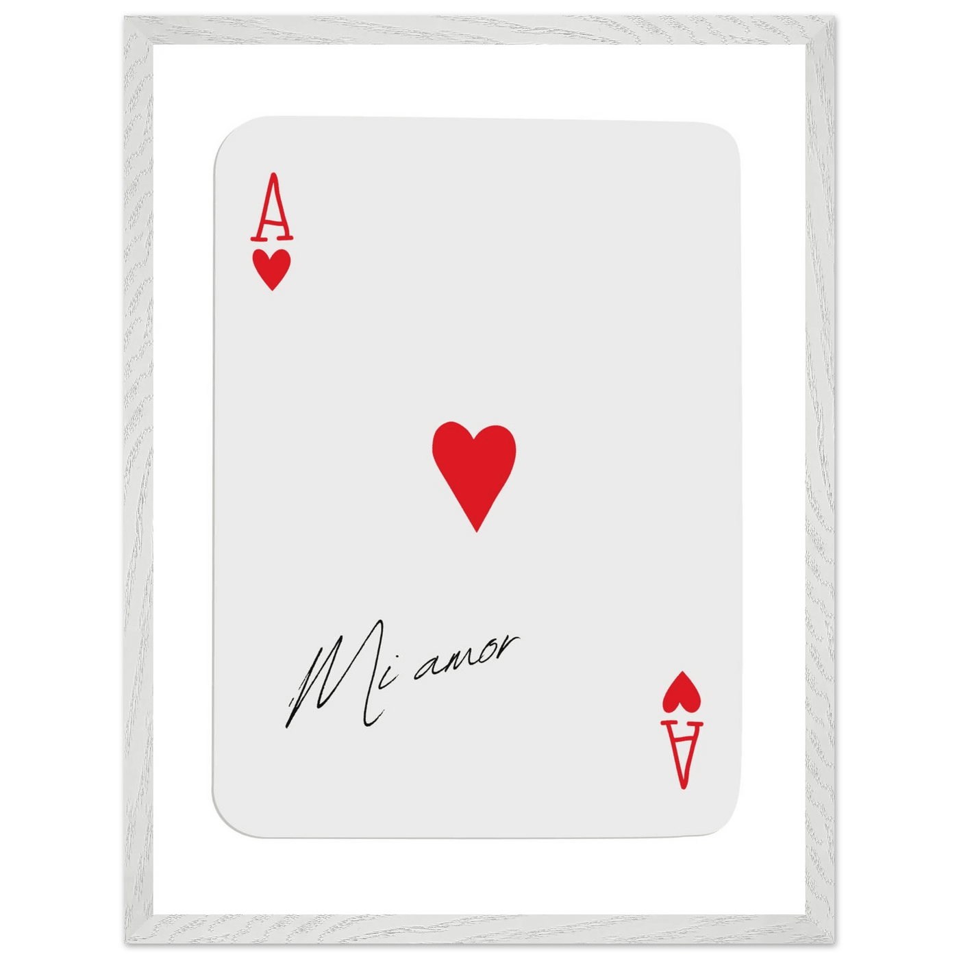 Mi Amor Ace of Hearts - Framed Poker Card Art Print, Eco-Friendly Wood Frame & Shatterproof Plexiglass - Vibrantwalls