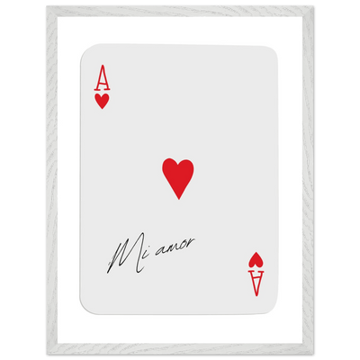 Mi Amor Ace of Hearts - Framed Poker Card Art Print, Eco-Friendly Wood Frame & Shatterproof Plexiglass - Vibrantwalls