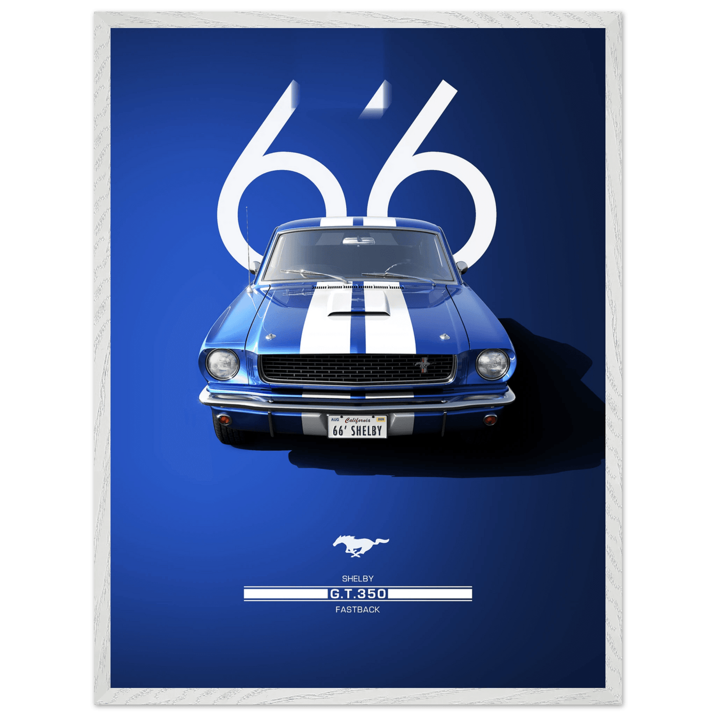1966 Shelby GT.350 Fastback Framed Poster - Iconic Blue & White Design | Ready-to-Hang Wall Art - Vibrantwalls