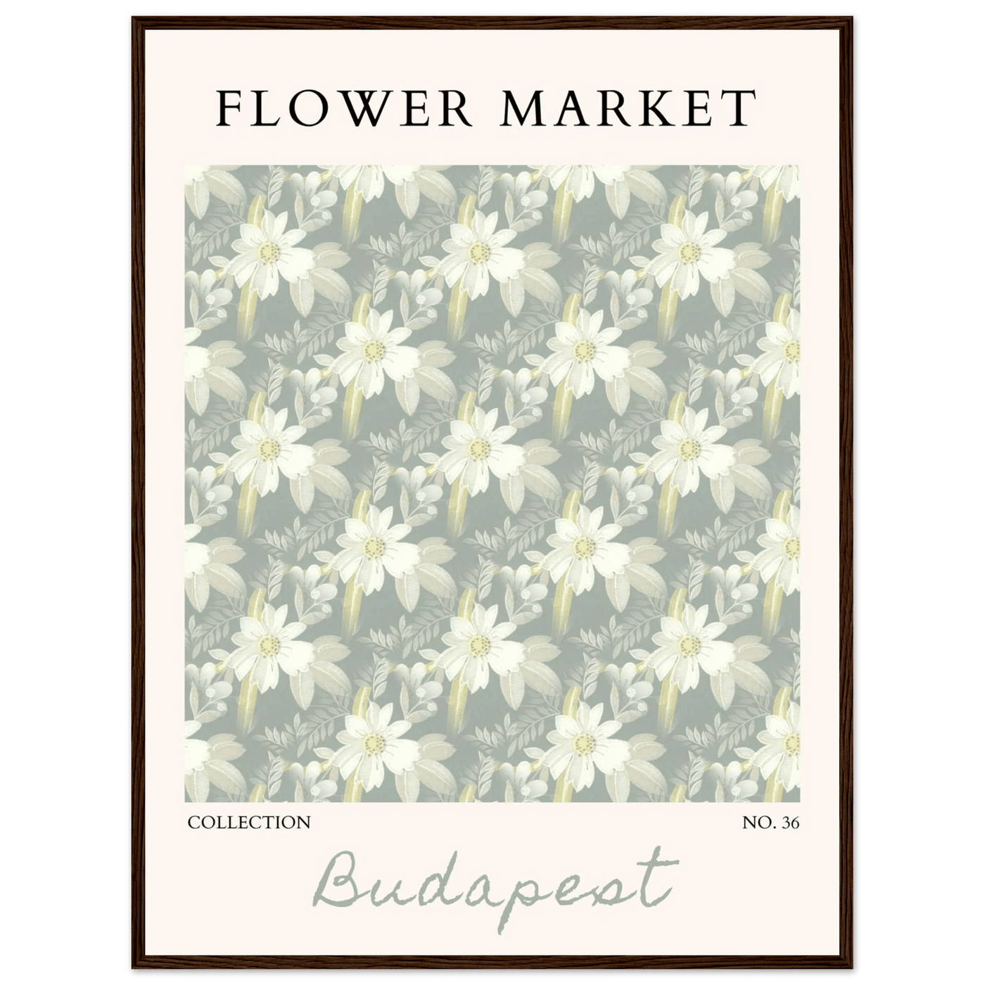 Budapest Flower Market Framed Poster – Elegant Botanical Art Print in Sage Green | Ready-to-Hang Wall Decor - Vibrantwalls