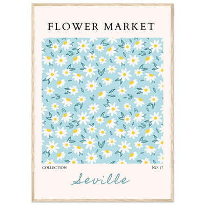 Charming Daisy Field Framed Poster – Pastel Blue & White Floral Art Print | Ready-to-Hang Wall Decor - Vibrantwalls