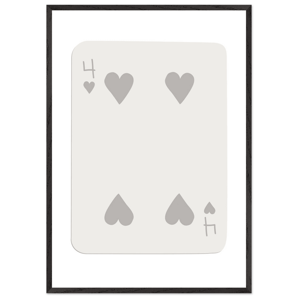 Four of Hearts Poker Card Print - Minimalist Mounted Framed Poster Art, Eco-Friendly Wood Frame - Vibrantwalls