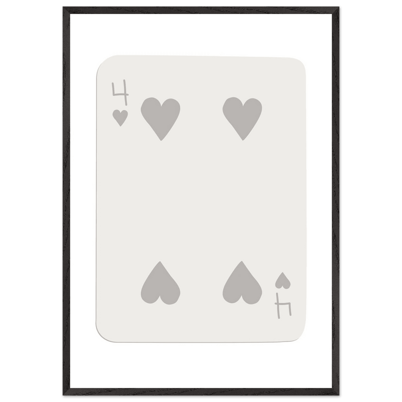 Four of Hearts Poker Card Print - Minimalist Mounted Framed Poster Art, Eco-Friendly Wood Frame - Vibrantwalls
