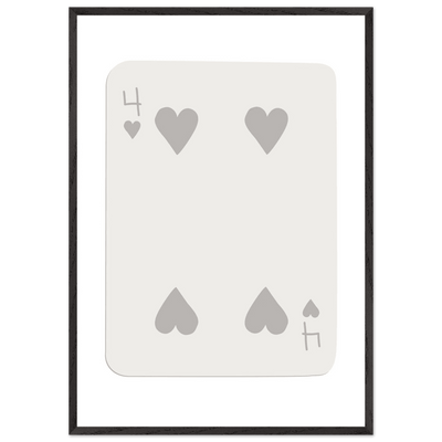 Four of Hearts Poker Card Print - Minimalist Mounted Framed Poster Art, Eco-Friendly Wood Frame - Vibrantwalls