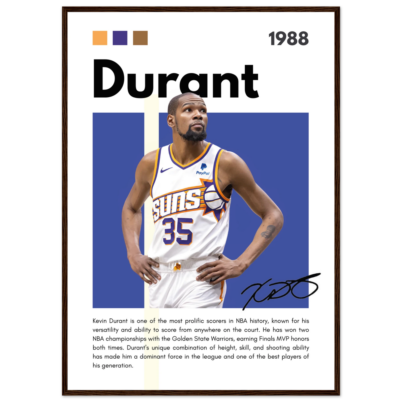 Kevin Durant Slim Reaper Suns Framed Poster A1 (59.4 x 84.1 cm) Dark wood frame Vibrantwalls