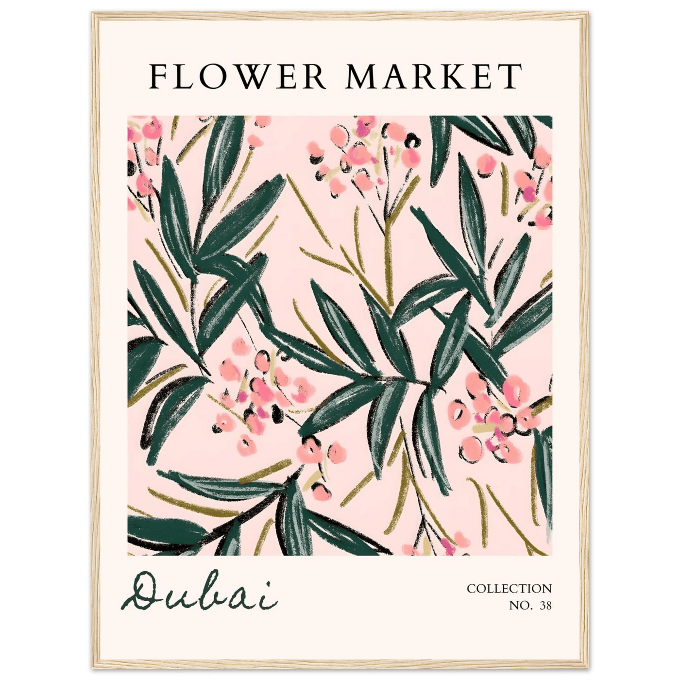 Dubai Flower Market Art Print – Blush Pink & Emerald Green Botanical Framed Poster | Ready-to-Hang - Vibrantwalls