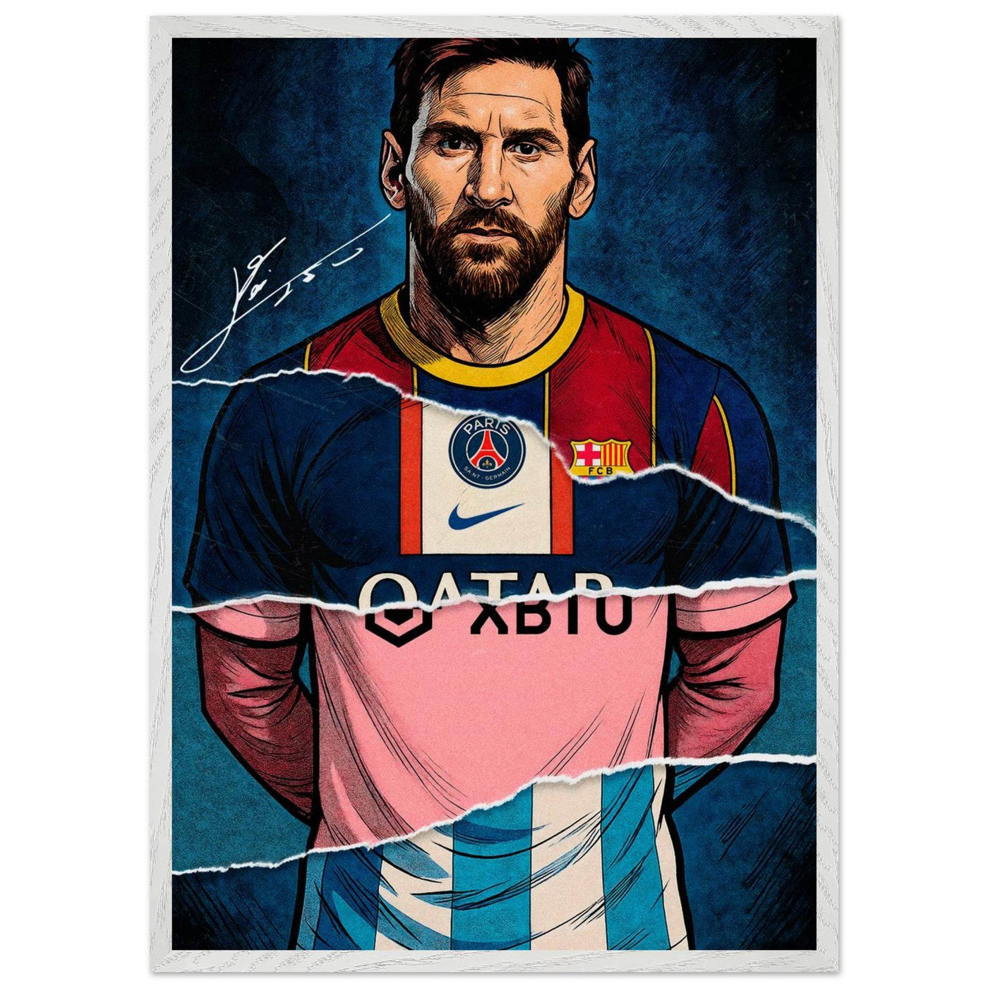 Lionel Messi Split Kit Pop Art Framed Poster – Eco-Friendly, Ready to Hang - Vibrantwalls